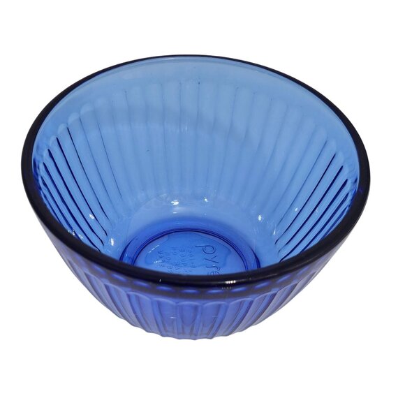 Pyrex Sculptured Cobalt Nesting Bowl 6" ribbed patterned glass translucent 3cup - Picture 3 of 6